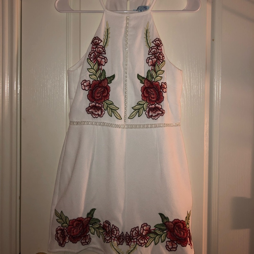 White Rose Embroidered Romper